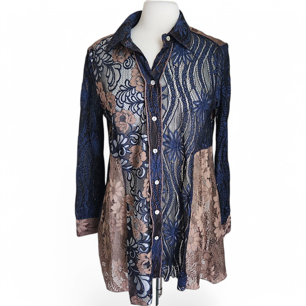 John Mark Womens Patchwork Button‎ Up Tunic Top S… - image 2